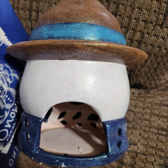 Vtg Elaine Thompson Snowman Lantern Snowkins Collection Ceramic Candle 1999 NCE - Picture 3 of 11